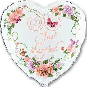 Шар сердце "Just Married", с цветами