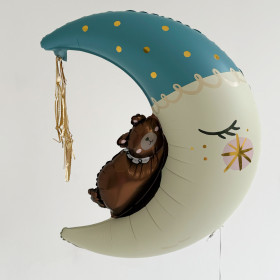 Шар фигура "Полумесяц с медвежонком", синий (ПД)