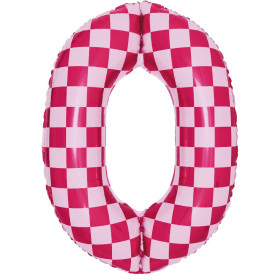 Шар цифра 0, клеточки, розовый, 86 см