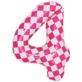 Шар цифра 4, клеточки, розовый, 86 см
