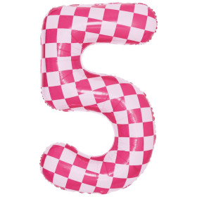 Шар цифра 5, клеточки, розовый, 86 см