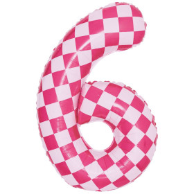 Шар цифра 6, клеточки, розовый, 86 см