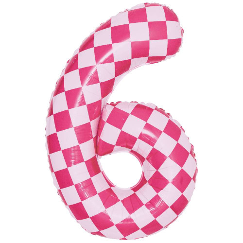 Шар цифра 6, клеточки, розовый, 86 см