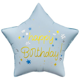 Шар звезда "Happy Birthday (праздничные искры)", голубой, сатин