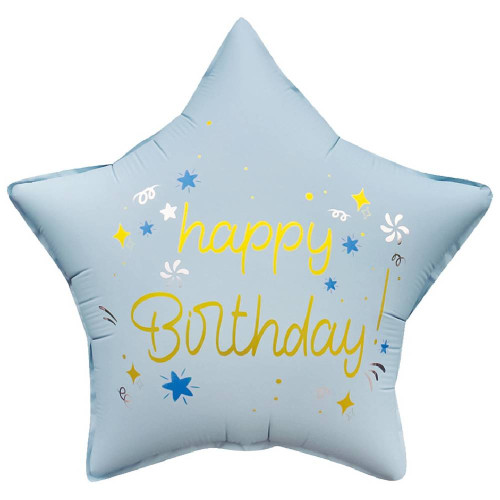 Шар звезда "Happy Birthday (праздничные искры)", голубой, сатин