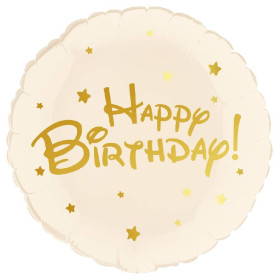 Шар круг "Happy Birthday (золотые звезды)", бежевый