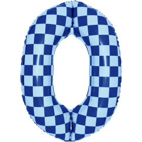 Шар цифра 0, клеточки, голубой, 86 см
