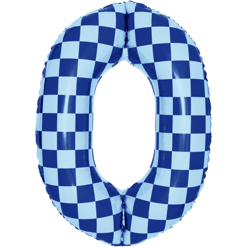 Шар цифра 0, клеточки, голубой, 86 см