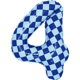 Шар цифра 4, клеточки, голубой, 86 см