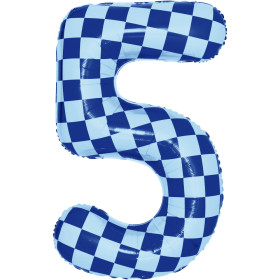 Шар цифра 5, клеточки, голубой, 86 см