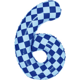 Шар цифра 6, клеточки, голубой, 86 см