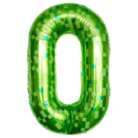Шар цифра 0, зеленый, пиксели, 102 см
