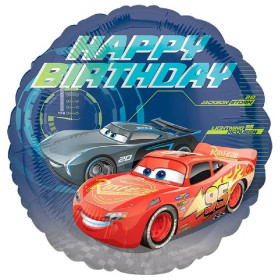 Шар круг "Гоночные машинки, Happy Birthday"