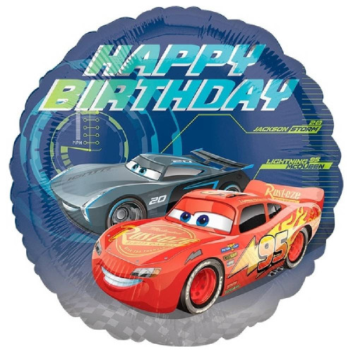Шар круг "Гоночные машинки, Happy Birthday"