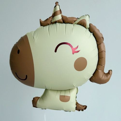 Шар фигура "Милый единорог" бежевый, сатин