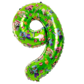 Шар цифра 9 "Пиксельные человечки", зеленая, 102 см