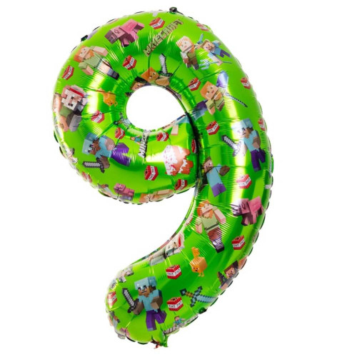 Шар цифра 9 "Пиксельные человечки", зеленая, 102 см