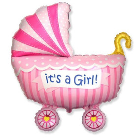 Шар фигура "Коляска розовая It's a girl"