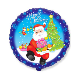 Шар круг "Санта с подарками", синий