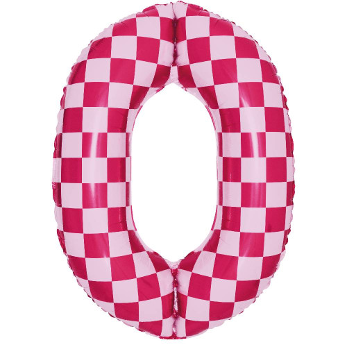 Шар цифра 0, клеточки, розовый, 86 см