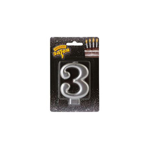 Свеча-цифра "3", серебряная