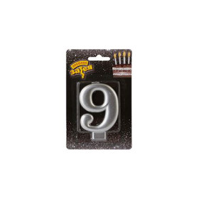 Свеча-цифра "9", серебряная