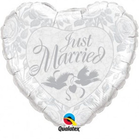 Шар сердце "Just Married", серебро