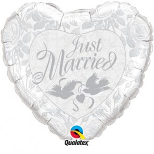 Шар сердце "Just Married", серебро