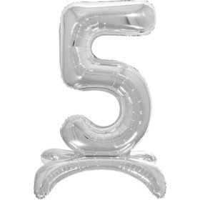 Шар-цифра 5 серебряная, на подставке, 81 см