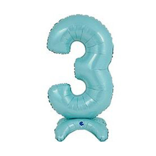 Шар-цифра 3 Пастель Blue (голубая) на подставке