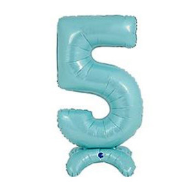 Шар-цифра 5 Пастель Blue (голубая) на подставке
