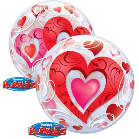 Шар BUBBLE "Сердца красные и Завитки"