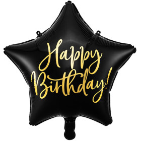 Шар звезда черная "Happy Birthday"