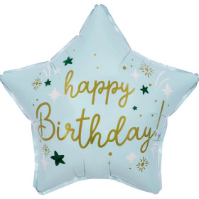 Шар звезда "Happy Birthday (звездочки), Светло-голубой, Сатин"