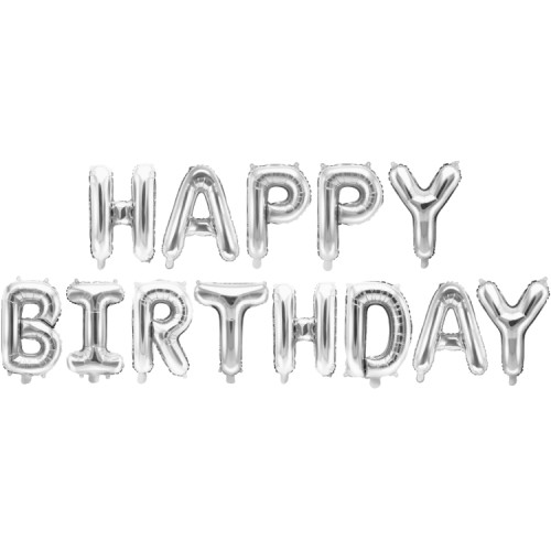 Буквы, мини-надпись "Happy Birthday", серебро