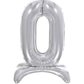 Шар-цифра 0 серебряная, на подставке, 81 см