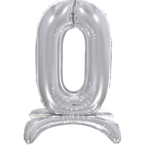 Шар-цифра 0 серебряная, на подставке, 81 см