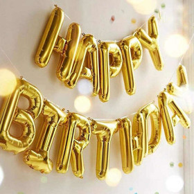 Буквы, мини-надпись "HAPPY BIRTHDAY", золото