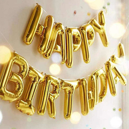 Буквы, мини-надпись "HAPPY BIRTHDAY", золото