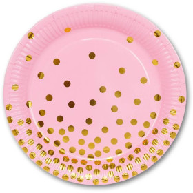 Тарелки большие "Горошек", розовые рифленые