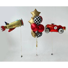 Композиция из шаров "Красная машина и самолет"