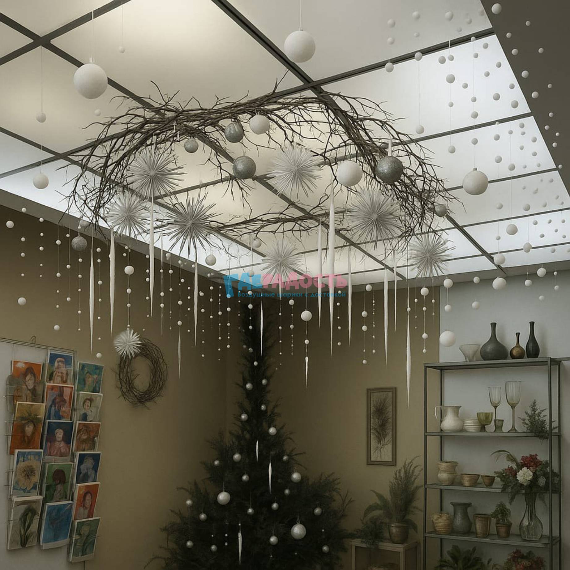 новогоднее украшение офиса